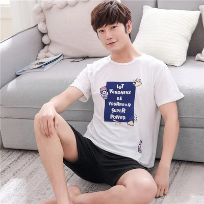 Pidžamas komplekts vīriešu kokvilnas īsām piedurknēm jauks multfilma vīriešu vasaras plāns brīvais laiks brīvs apģērbs vasaras brīvs vīriešu guļamveļa tops