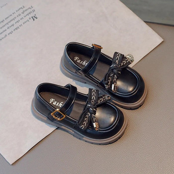Μπεζ μαύρα παιδικά μοκασίνια χαριτωμένα δερμάτινα παπούτσια για κορίτσια με απλό γάντζο με θηλιά 2023 Νέα παιδικά στρογγυλά παπούτσια Casual Mary Janes