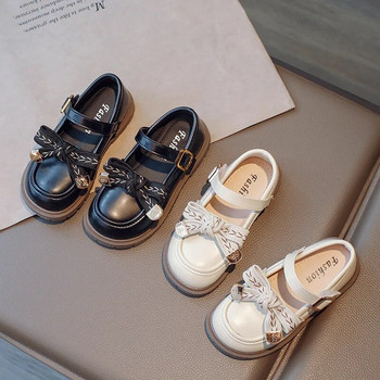 Μπεζ μαύρα παιδικά μοκασίνια χαριτωμένα δερμάτινα παπούτσια για κορίτσια με απλό γάντζο με θηλιά 2023 Νέα παιδικά στρογγυλά παπούτσια Casual Mary Janes