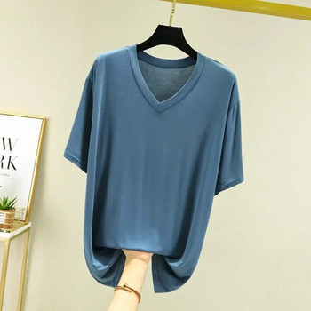Μοντάλ κοντομάνικο μπλουζάκι Sleep tops για ανδρικά καλοκαιρινά Λεπτά εσώρουχα με λαιμόκοψη V-λαιμόκοψη Μπλουζάκι Πυζόνια Ανδρικά ρούχα