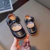 Pavasara rudens meiteņu bantītes ādas apavi Mode Eleganti Kid Mary Jane Flats Black Bērnu baleta kurpes ar āķi un cilpu