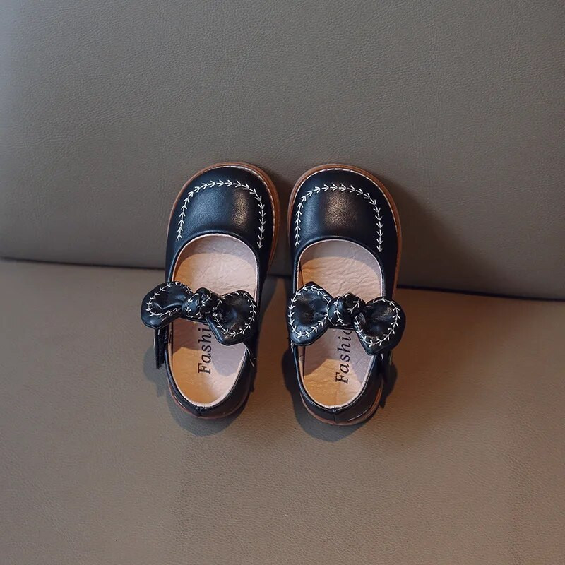 Pavasara rudens meiteņu bantītes ādas apavi Mode Eleganti Kid Mary Jane Flats Black Bērnu baleta kurpes ar āķi un cilpu