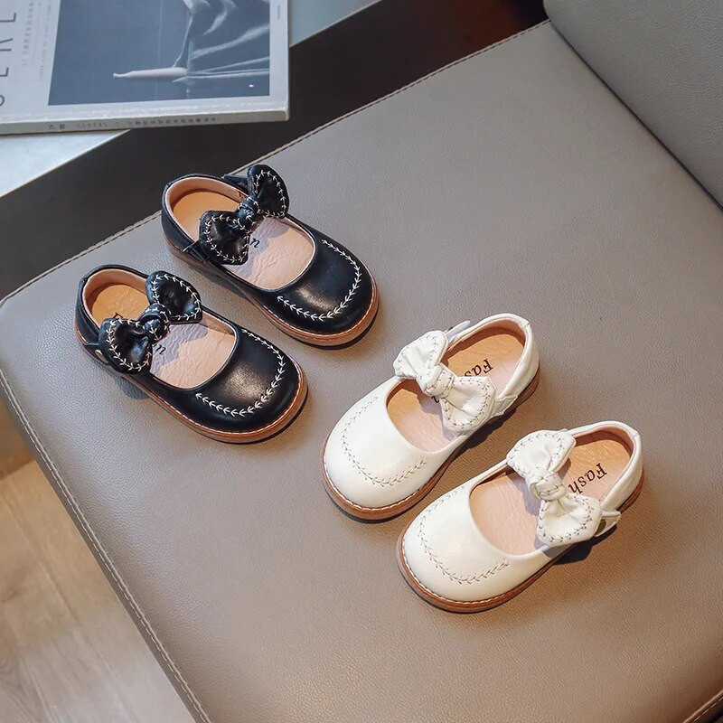 Pavasara rudens meiteņu bantītes ādas apavi Mode Eleganti Kid Mary Jane Flats Black Bērnu baleta kurpes ar āķi un cilpu