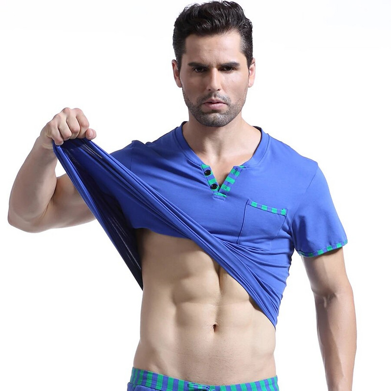 Muška kućna odjeća za slobodno vrijeme Muške seksi pamučne uske noćne majice kratkih rukava Majice za spavanje Marka WJ