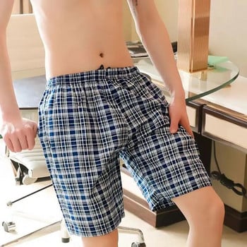 Мъжко бельо Боксерки Ежедневни памучни долнища за сън Карирано свободно домашно облекло Мъжки панталони със стрелки Дишащи мъжки спални къси панталони