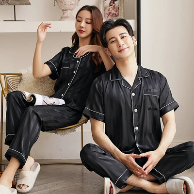 Kompleti pidžama za par za muškarce pidžame salonke spavaćice dugih rukava hlače za spavanje svilene satenske pidžame spavaćice ljubavne pidžame