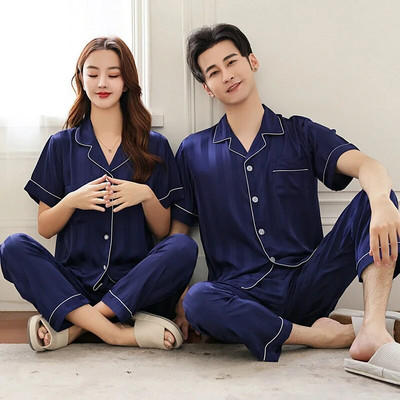 Kompleti pidžama za par za muškarce pidžame salonke spavaćice dugih rukava hlače za spavanje svilene satenske pidžame spavaćice ljubavne pidžame