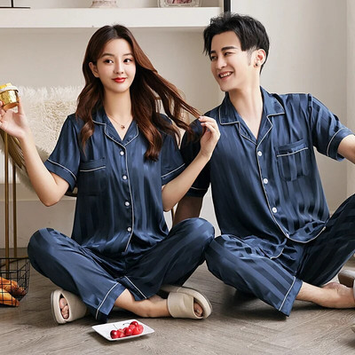 Kompleti pidžama za par za muškarce pidžame salonke spavaćice dugih rukava hlače za spavanje svilene satenske pidžame spavaćice ljubavne pidžame