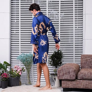 Σετ μπουρνούζι με στάμπα Dragon 2 τμχ Ανδρικό σατέν νυχτικό Ανδρικά πυζά Vintage Ρόμπα νυχτικά πιτζάμα халат мужской пижама Πιτζάμες