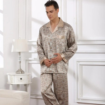 Висококачествен щампован мъжки спално облекло Винтидж комплект пижама Ежедневна мъжка сатенена нощница Халат халат мъжка пижама Пижама