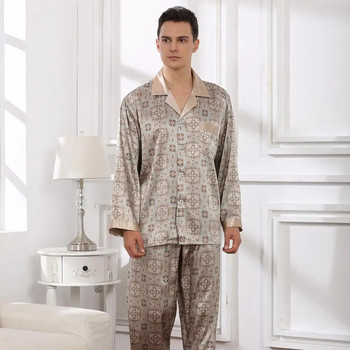 Υψηλής ποιότητας εμπριμέ ανδρικά πυζά Vintage σετ πυτζάμες Νυχτικά casual ανδρικό σατέν νυχτικό ρόμπα халат мужской пижама πιτζάμες
