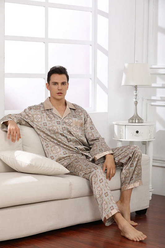 Visokokvalitetna muška spavaćica s printom Vintage pidžama komplet spavaćica Ležerna muška satenska spavaćica Robe muška pižama Pidžama