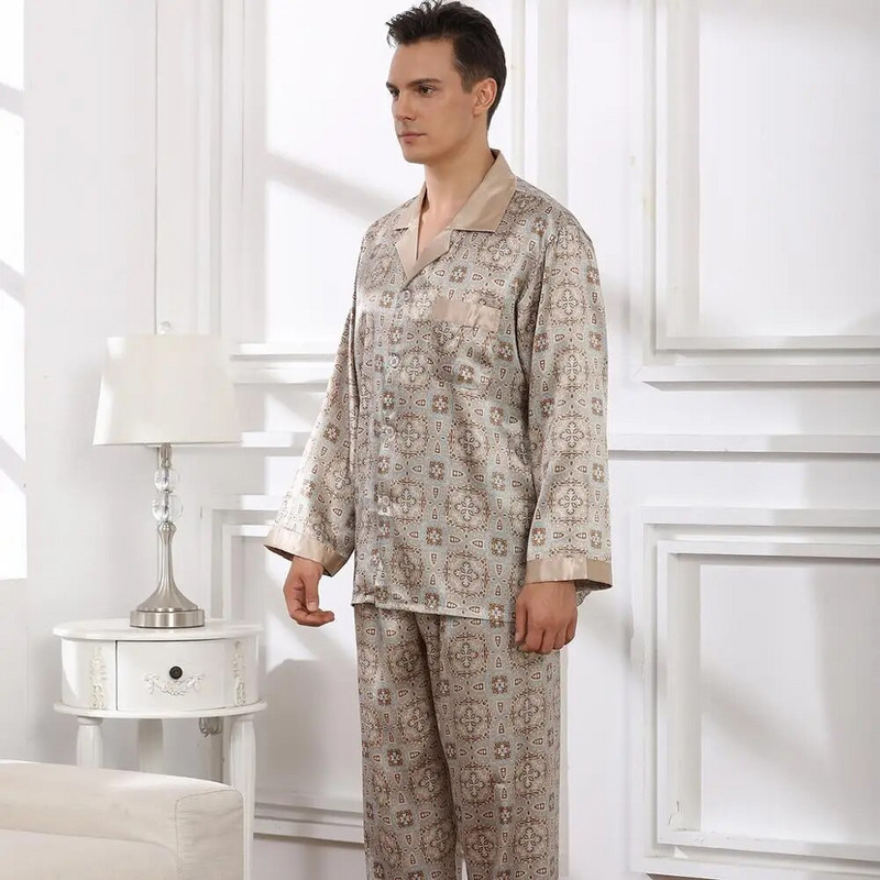Visokokvalitetna muška spavaćica s printom Vintage pidžama komplet spavaćica Ležerna muška satenska spavaćica Robe muška pižama Pidžama
