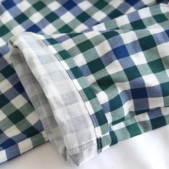 Японски пролетни и летни нови стилни карирани панталони за двойка 100% памучна марля Свободни панталони Мъжки и дамски пижами Долнища сладки