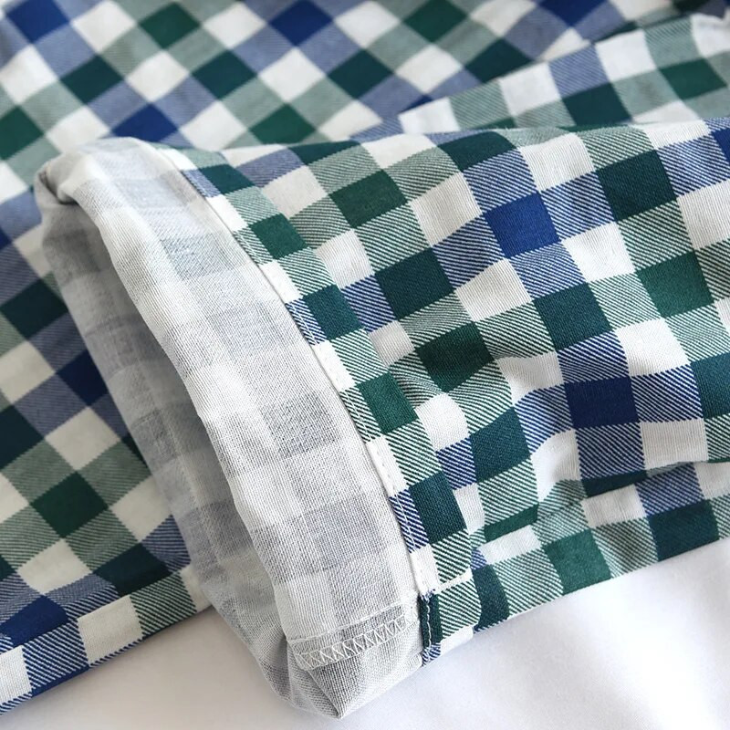 Japansko proljeće i ljeto Novi stil kariranih hlača za par Široke hlače od 100% pamučne gaze Muške i ženske donji dio pidžame slatki