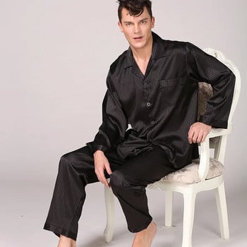 Κόκκινο μαύρο ριγέ ανδρικά πυζά Vintage σετ πιτζάμες Νυχτικά casual ανδρικό σατέν νυχτικό ρόμπα халат мужской пижама πιτζάμες