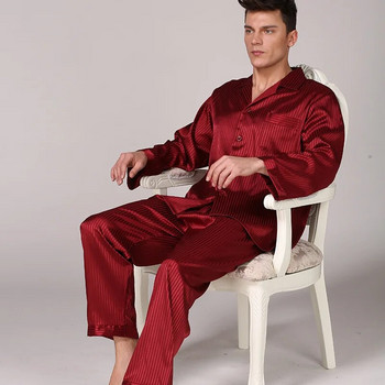 Червени черни райета Мъжки спално облекло ретро комплект пижама Ежедневна мъжка сатенена нощница Халат халат мъжка пижама Пижама