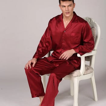 Червени черни райета Мъжки спално облекло ретро комплект пижама Ежедневна мъжка сатенена нощница Халат халат мъжка пижама Пижама
