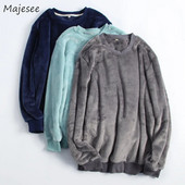 Férfi alvó felsők téli flanel vastag polár meleg O-nyak tömör, egyszerű divat, retro minimalista férfi alap hidegálló társalgó