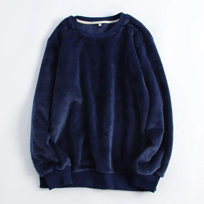 Férfi alvó felsők téli flanel vastag polár meleg O-nyak tömör, egyszerű divat, retro minimalista férfi alap hidegálló társalgó