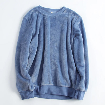 Férfi alvó felsők téli flanel vastag polár meleg O-nyak tömör, egyszerű divat, retro minimalista férfi alap hidegálló társalgó