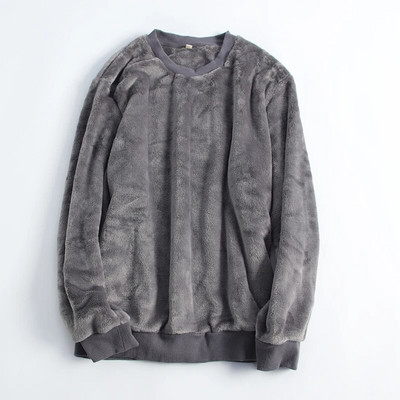 Férfi alvó felsők téli flanel vastag polár meleg O-nyak tömör, egyszerű divat, retro minimalista férfi alap hidegálló társalgó