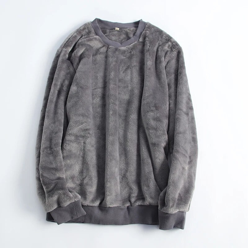 Férfi alvó felsők téli flanel vastag polár meleg O-nyak tömör, egyszerű divat, retro minimalista férfi alap hidegálló társalgó
