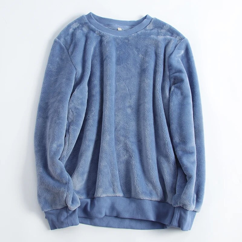 Férfi alvó felsők téli flanel vastag polár meleg O-nyak tömör, egyszerű divat, retro minimalista férfi alap hidegálló társalgó