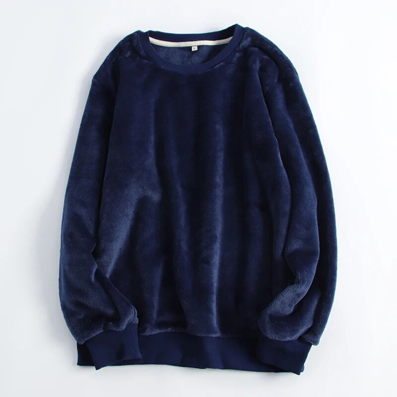 Férfi alvó felsők téli flanel vastag polár meleg O-nyak tömör, egyszerű divat, retro minimalista férfi alap hidegálló társalgó