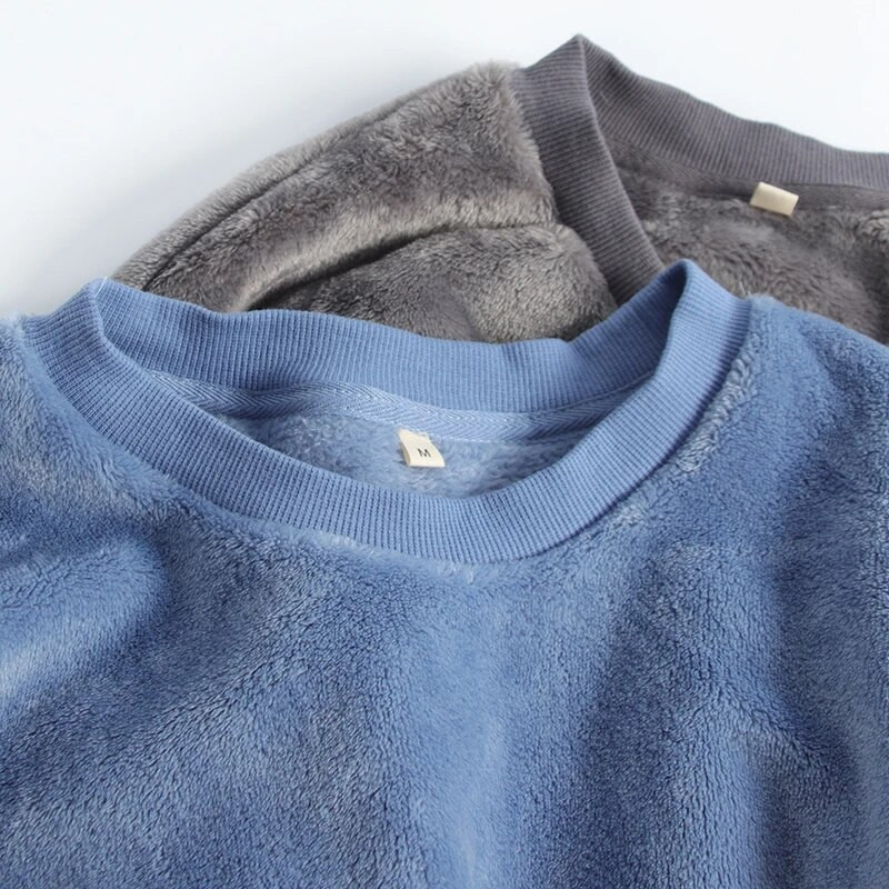 Férfi alvó felsők téli flanel vastag polár meleg O-nyak tömör, egyszerű divat, retro minimalista férfi alap hidegálló társalgó