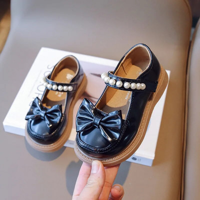 Djevojčice, crne kožne cipele, dječje ležerne ravne cipele s perlastim remenom i mašnom za vjenčanje, prozračne dječje cipele Sweet Mary Jane