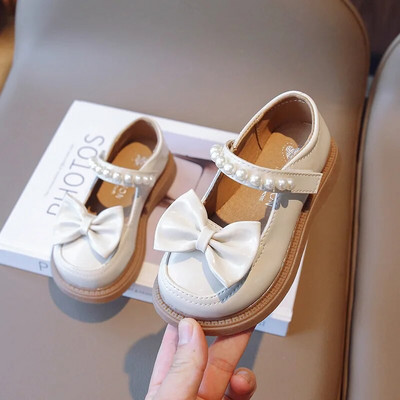 Djevojčice, crne kožne cipele, dječje ležerne ravne cipele s perlastim remenom i mašnom za vjenčanje, prozračne dječje cipele Sweet Mary Jane
