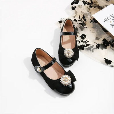 Bērniem Ādas apavi Meitene Melni Bērnu Dzīvokļi Modes Āķis un cilpa Daudzpusīgi Cēloņas neslīdoši Skolas apavi Princese Pērle Mērija Džeinsa