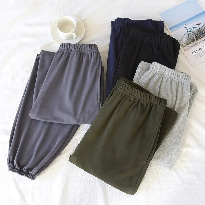 Pijamale subțiri din bumbac pur pentru bărbați, de primăvară și toamnă, pantaloni simpli pentru acasă plus îngrășământ plus pantaloni grăsimi casual pantaloni acasă pentru somn