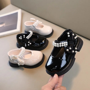 Детски обувки за момичета с дебела подметка, перлени панделки Обувки на Мери Джейн, малки деца, рокля за парти, кожени обувки, ежедневни плоски обувки