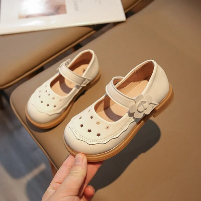 Laste PU-nahast jalatsid koolile, mustad põhjuslikud tüdrukud, mitmekülgsed, lilledega õõnsad, lihtsad hingavad šikid, lamedad Mary Janes