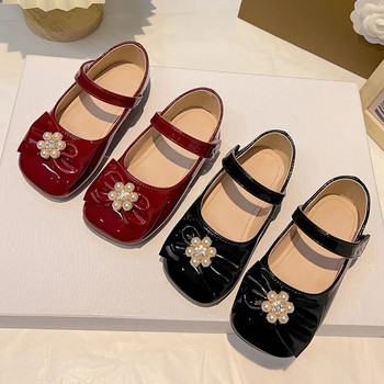 Елегантни черни училищни обувки за момичета Нова мода Корейски стил Детски обувки за принцеса Нехлъзгащи се детски сватбени парти Гланцови кожени обувки