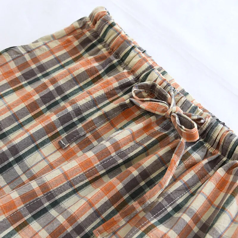 Naujos vyriškos pavasario ir vasaros 100% medvilnės kelnės languotos namų kelnės paplūdimio kelnės plius dydžio kelnės miegoti vyriškos permatomos vyriškos kelnės