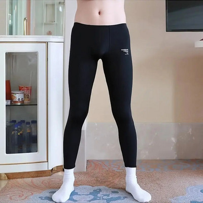Férfi Sleep Ice Selyem Fitness Szűk Leggings Nadrág Szexi Sissy Bugle Pouch Hálóruha Lounge Wear Slip Homme nadrág 3XL