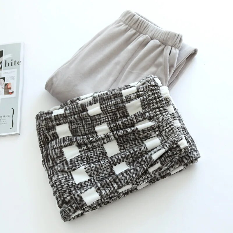 Pidžama hlače muške jesenske i zimske baršunaste muške pidžame jednostavnog kariranog dizajna sive plus debele baršunaste tople hlače za kućnu odjeću