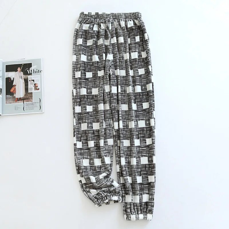 Pidžama hlače muške jesenske i zimske baršunaste muške pidžame jednostavnog kariranog dizajna sive plus debele baršunaste tople hlače za kućnu odjeću