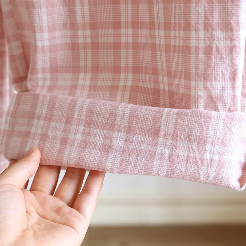 2023. gada japāņu pavasara/vasaras jaunais guļamveļa pāriem, 100% kokvilnas vīriešu un sieviešu bikses, plānas rūtainas, brīvas mājas bikses apakšas