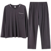 Muške pamučne široke pidžame od 2 kom L-3XL Proljeće Jesen Ležerna kućna odjeća Majica s V-izrezom i hlače za spavanje Jednostavna spavaćica