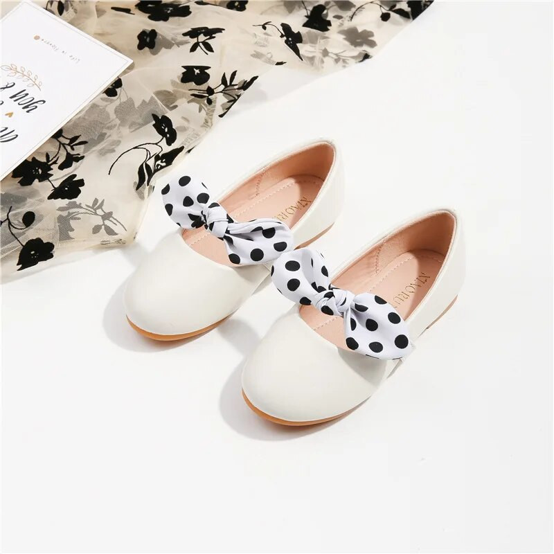 Cipele za djevojčice s mašnom na točkice Dječje balerinke Moda za malu djecu Jednostavne svestrane dječje cipele Mekane mokasine Neklizajuće