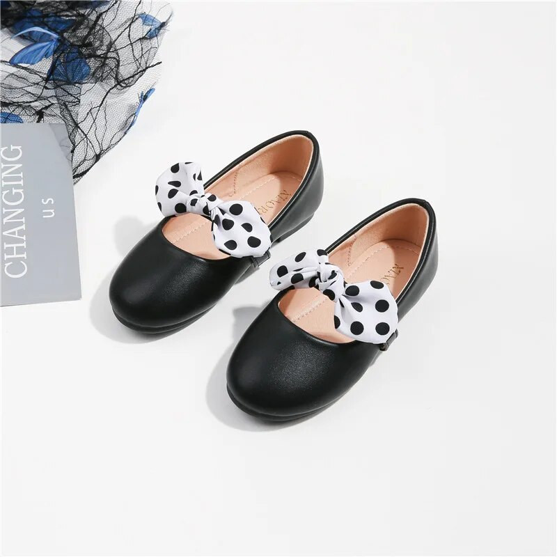 Cipele za djevojčice s mašnom na točkice Dječje balerinke Moda za malu djecu Jednostavne svestrane dječje cipele Mekane mokasine Neklizajuće