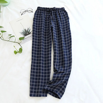 Японски нови пролетни и есенни двойки панталони от памучен креп карирани панталони за мъже и жени големи размери домашни панталони прости ежедневни панталони