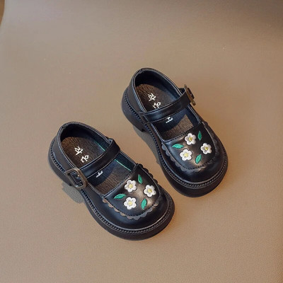 Tüdrukute nahast kingad Mood põhjuslik pidu Laste printsess Hiina stiilis Tikand Lill Mary Janes Pehme tallaga laste üksikud kingad