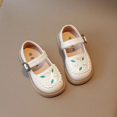 Tüdrukute nahast kingad Mood põhjuslik pidu Laste printsess Hiina stiilis Tikand Lill Mary Janes Pehme tallaga laste üksikud kingad