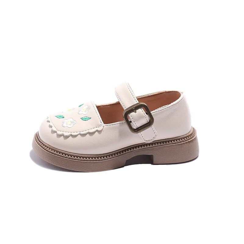 Tüdrukute nahast kingad Mood põhjuslik pidu Laste printsess Hiina stiilis Tikand Lill Mary Janes Pehme tallaga laste üksikud kingad