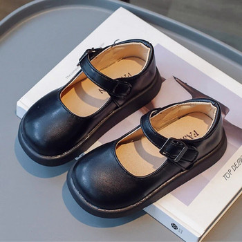 Μαύρα παπούτσια για κορίτσια για παιδιά 2023 Απλά μονόχρωμα Χοντρή σόλα Αντιολισθητική μόδα Ευέλικτα παιδικά καθημερινά παιδικά δερμάτινα παπούτσια